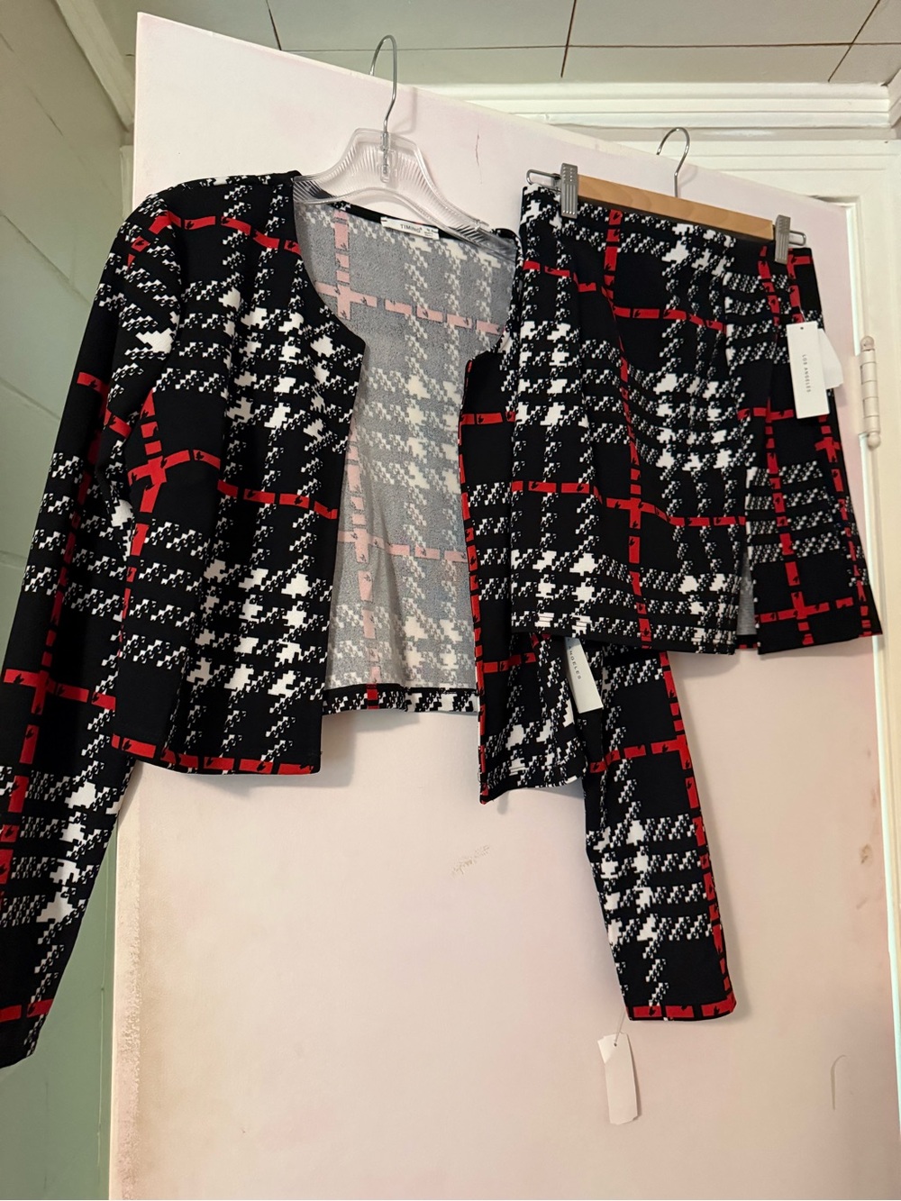 Timing Red, white & Black Plaid Knit Top